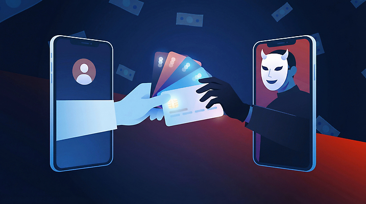 JPG 일러스트 경고 사람 스마트폰 스크린 신용카드 위험 보안 사기꾼 사이버범죄 국내일러스트 AI일러스트 AI콘텐츠 컨셉 안전 금융 핸드폰 스마트기기 범죄 파일형식