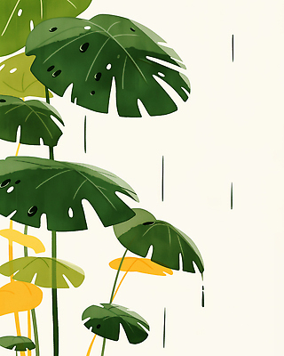 JPG 식물 백그라운드 잎 일러스트 자연 생명 장식 세로 초록색 물 노란색 환경 촬영 물방울 열대식물 그림 감성 곡우 국내일러스트 AI일러스트 AI콘텐츠 자연요소 컬러 컨셉 절기 생태계 파일형식