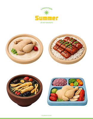 PSD 편집이미지 접시 한식 음식 채소 탁자 여름음식 육류 요리 여름 식사 닭고기 쌀 인삼 나물 갈비 보양식 국물 백숙 장어덮밥 제철음식 편집3D 식기 계절 가구 식재료 곡류 3D 삼 덮밥 몸보신 제철 파일형식 여름_계절