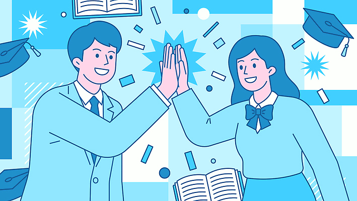 주간 학생 디자인 여자 남자 리본 백그라운드 일러스트 학사모 모션 넥타이 졸업식 기념 정장 그래픽 책 파란색 기쁨 축하 국내일러스트 AI파일 자연요소 모자_잡화 잡화 옷 감정 컬러 컨셉 졸업 사람 파일형식 벡터