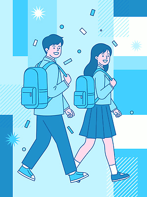 학생 디자인 여학생 남학생 컬러 조각 백그라운드 가방 일러스트 학교 모션 청소년 대화 웃음 캐주얼 파란색 친구 걷기 즐거움 국내일러스트 AI파일 잡화 옷 여자 교육 남자 감정 관계 표정 말하기 사람 파일형식 벡터