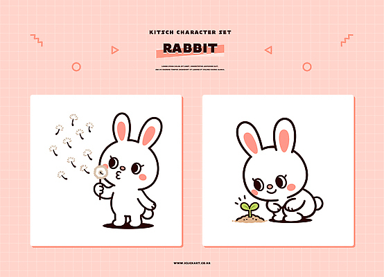 식물 캐릭터 디자인 분홍색 백그라운드 일러스트 모션 놀이 씨앗 새싹 표현 토끼 그리기 장면 홀로그램 일러캐릭터 AI파일 컬러 포유류 반려동물 파일형식 벡터