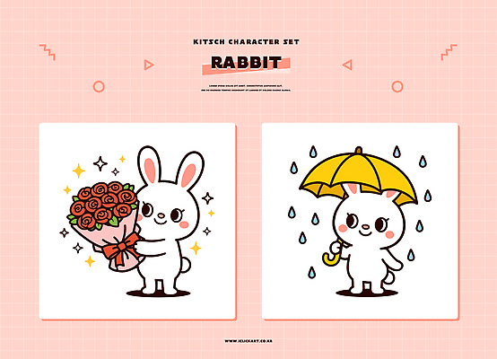 캐릭터 디자인 꽃 감정 컬러 꽃다발 백그라운드 일러스트 우산 아이디어 세트 귀여움 표현 토끼 오브젝트 그림 스타일 일러캐릭터 AI파일 식물 컨셉 포유류 반려동물 파일형식 벡터