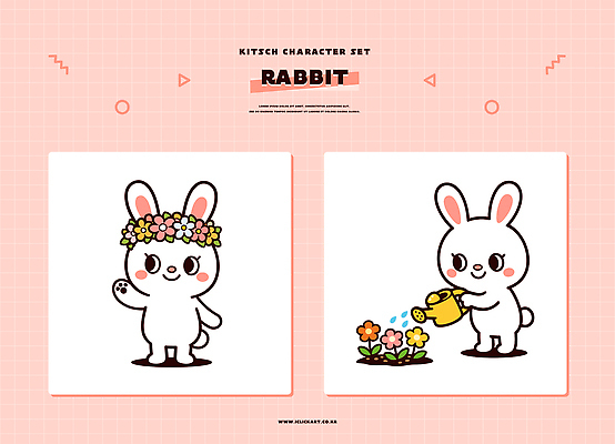 식물 캐릭터 디자인 꽃 여유 일러스트 생명 사랑 취미 귀여움 정원 토끼 물주기 그림 원예 가꾸기 키치 일러캐릭터 AI파일 감정 컨셉 포유류 모션 반려동물 파일형식 벡터