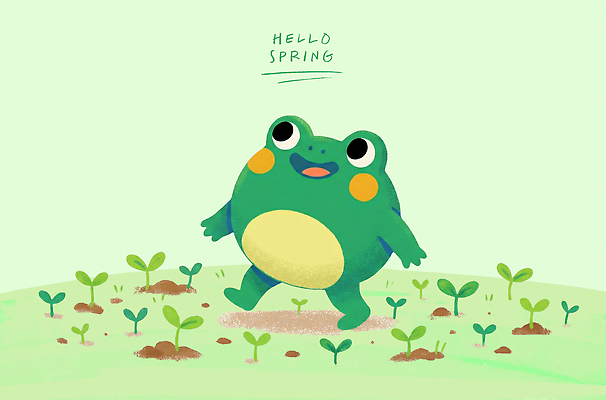 PSD 식물 동물 컬러 일러스트 자연 생명 개구리 웃음 초록색 농장 새싹 걷기 귀여움 환경 정원 봄 기쁨 작음 겨울잠 경칩 국내일러스트 계절 감정 컨셉 농업 모션 표정 양서류 잠 크기 절기 생태계 파일형식
