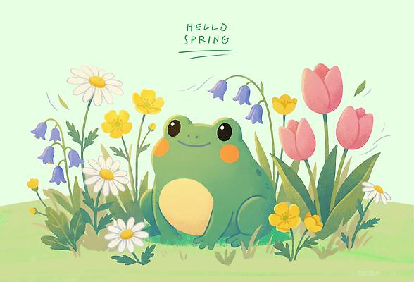 PSD 식물 공원 꽃 행복 어린이 컬러 백그라운드 일러스트 자연 개구리 앉기 초록색 노란색 새싹 봄 튤립 그림 데이지 겨울잠 경칩 블루벨 국내일러스트 계절 공공시설 감정 모션 양서류 사람 잠 절기 생태계 파일형식