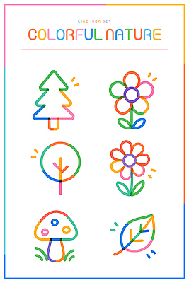 모양 나무 디자인 꽃 선 컬러 백그라운드 일러스트 자연 나뭇잎 그래픽 세트 버섯 원형 그림 채색 단순화된 국내일러스트 AI파일 도형 식물 잎 미술 생태계 파일형식 벡터