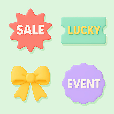 모양 PSD 편집이미지 디자인 리본 상징 컬러 텍스트 이벤트 그래픽 세일 퍼즐 행운 알림 마케팅 스타일 편집3D 컨셉 3D 파일형식