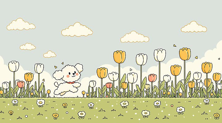 식물 동물 공원 꽃 감정 컬러 일러스트 자연 하늘 밝음 풍경 잔디 여름 귀여움 봄 튤립 강아지 즐거움 장면 놀기 일러캐릭터 AI파일 캐릭터 계절 공공시설 컨셉 모션 반려동물 개 생태계 파일형식 벡터