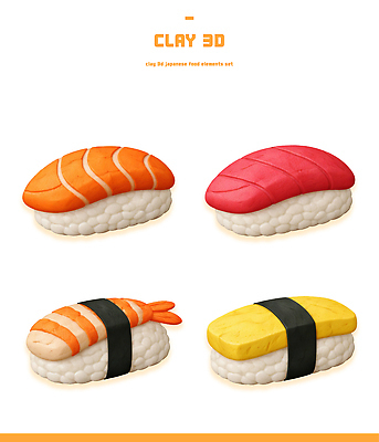 PSD 편집이미지 컬러 재료 디저트 어류 요리 세트 주방 식사 초밥 해산물 점토 일본음식 편집3D 음식 3D 수중동물 파일형식