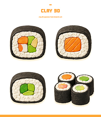 모양 PSD 편집이미지 디자인 예술 컬러 조각 재료 요리 장식 세트 초밥 점토 먹거리 재현 일본음식 편집3D 음식 3D 파일형식