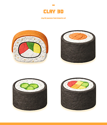 PSD 편집이미지 예술 컬러 조각 재료 세트 식사 초밥 그림 점토 일본음식 편집3D 음식 3D 파일형식