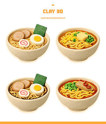 PSD 편집이미지 그릇 음식 채소 요리 장식 계란 라면 면류 만두 두부 토핑 클레이아트 일본음식 편집3D 식기 3D 알 공예 점토 파일형식