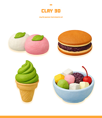 모양 PSD 편집이미지 음식 컬러 과일 아이스크림 디저트 떡 세트 3D 디지털 일본 젤리 마카롱 편집3D 아시아 디지털합성 파일형식