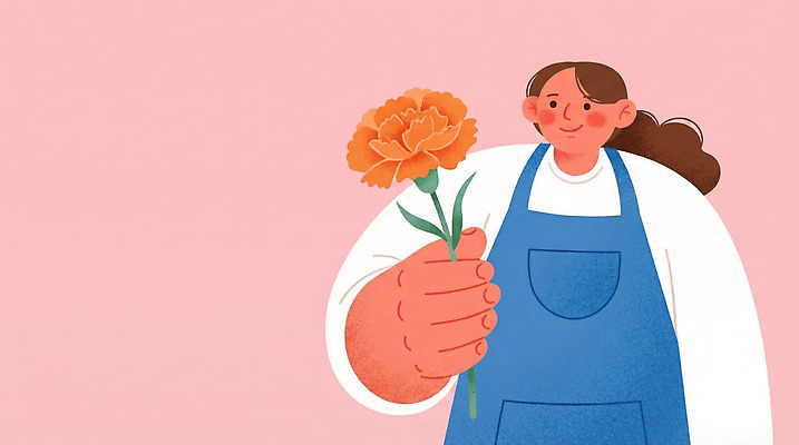 JPG 식물 손 디자인 여자 꽃 감정 분홍색 컬러 백그라운드 일러스트 봄꽃 모션 손짓 취미 일상 주황색 앞치마 꽃집 카네이션 오브젝트 그림 조화 국내일러스트 AI일러스트 AI콘텐츠 사람 라이프 신체부위 상점 봄 파일형식