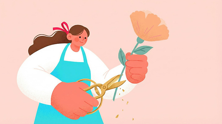 식물 꽃 컬러 모션 사람 취미 내부 신체부위 봄 원예 파일형식 자르기 여자 앞치마 손 꽃다발 잎 백그라운드 분홍색 실내 재료 정원 공예 조화 꽃꽂이 감정 국내일러스트 JPG 일러스트 봄꽃