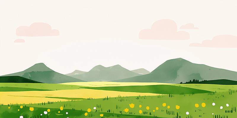 JPG 식물 꽃 일러스트 자연 하늘 산 풍경 초원 초록색 여름 노란색 환경 땅 생태계 지역 평지 뷰티풀 춘분 국내일러스트 AI일러스트 AI콘텐츠 계절 컬러 절기 파일형식