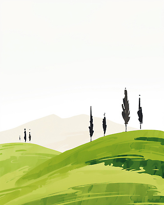 JPG 나무 식물 일러스트 자연 하늘 바람 산 풍경 초원 초록색 여름 파란색 고요 나뭇가지 시골 덩굴 언덕 부드러움 춘분 국내일러스트 AI일러스트 AI콘텐츠 자연요소 계절 컬러 날씨 감각 절기 생태계 파일형식