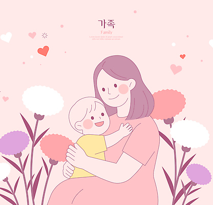 디자인 꽃 행복 감정 어린이 선 분홍색 백그라운드 라인일러스트 일러스트 가족 포옹 놀이 엄마 따뜻함 그림자 사랑 미소 하트 표현 그림 가정의달 국내일러스트 AI파일 모양 식물 컬러 관계 안기 표정 사람 5월 파일형식 벡터
