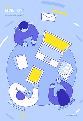 일러스트 비즈니스 탁자 회의 커뮤니케이션 협력 봉투 아이디어 기술 사람 노트북 태블릿 자료 정보 업무 작업 계획 토론 분석 문서 보안 의견 국내일러스트 AI파일 가구 컨셉 안전 전자제품 스마트기기 파일형식 벡터