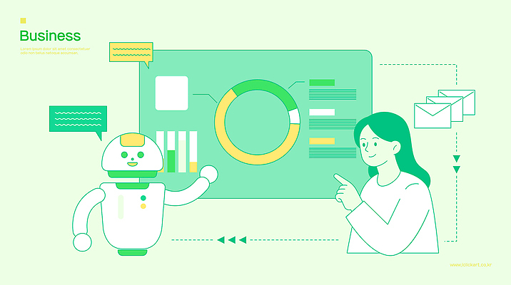 일러스트 비즈니스 통계 커뮤니케이션 협력 기술 대화 사람 그래픽 사무실 디지털 스크린 자료 정보 로봇 분석 소프트웨어 역할 자동화 사용자 AI_인공지능 국내일러스트 AI파일 컨셉 말하기 파일형식 벡터