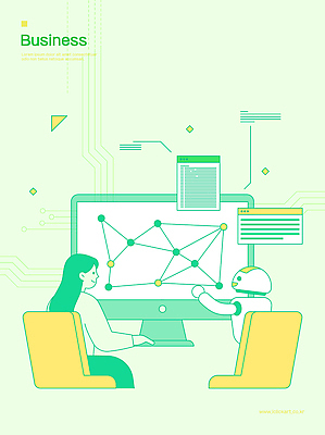 일러스트 비즈니스 회의 그래프 협력 기술 실험 사람 그래픽 컴퓨터 사무실 디지털 스크린 자료 정보 연결 로봇 분석 문서 소통 AI_인공지능 국내일러스트 AI파일 컨셉 전자제품 파일형식 벡터