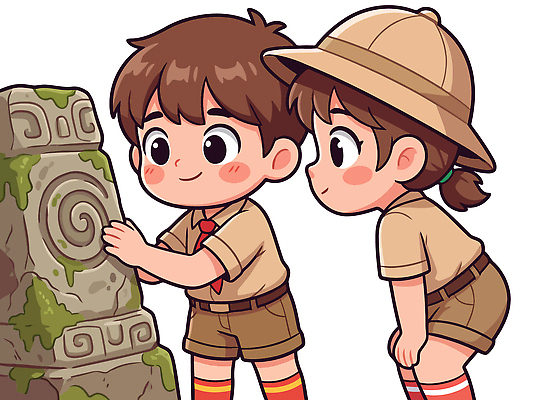 문양 어린이 유적 일러스트 모션 자연 협력 고대문명 대화 친구 탐험 도전 돌_바위 숲 모험가 검사_조사 호기심 신기함 발견 국내일러스트 AI파일 전통 감정 컨셉 관계 말하기 사람 생태계 파일형식 벡터