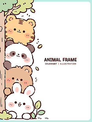 나무 동물 캐릭터 어린이 일러스트 곰 놀이 프레임 친구 귀여움 토끼 색칠 호랑이 판다 생동감 창의력 국내일러스트 AI파일 식물 컨셉 포유류 관계 사람 반려동물 파일형식 벡터
