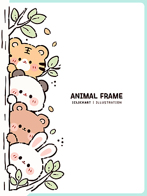 나무 동물 일러스트 곰 모션 상상 자연 놀이 나뭇잎 프레임 친구 모임 토끼 색칠 호랑이 판다 즐거움 그림 여우 사교 국내일러스트 AI파일 식물 감정 잎 포유류 관계 반려동물 생태계 파일형식 벡터