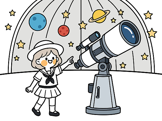 교육 별 어린이 과학 일러스트 모션 실험 소녀 학습 우주 망원경 행성 관찰 체험 즐거움 호기심 그림 천문학 천문대 우주탐험 천문관측 국내일러스트 AI파일 자연요소 여자 감정 컨셉 사람 관측 파일형식 벡터