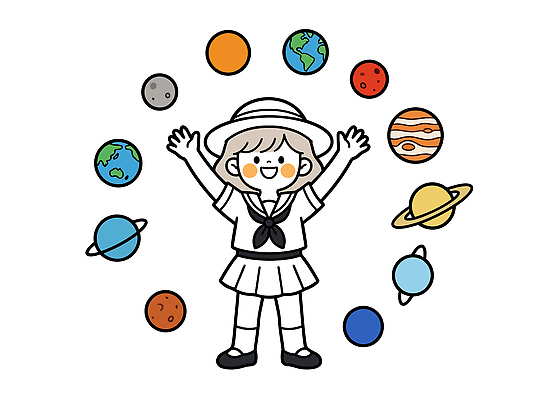 교육 교복 지구 과학 일러스트 놀이 소녀 우주 행성 즐거움 그림 천문학 토성 천문대 목성 금성 수성 우주탐사 천문관측 국내일러스트 AI파일 옷 여자 감정 어린이 관측 파일형식 벡터