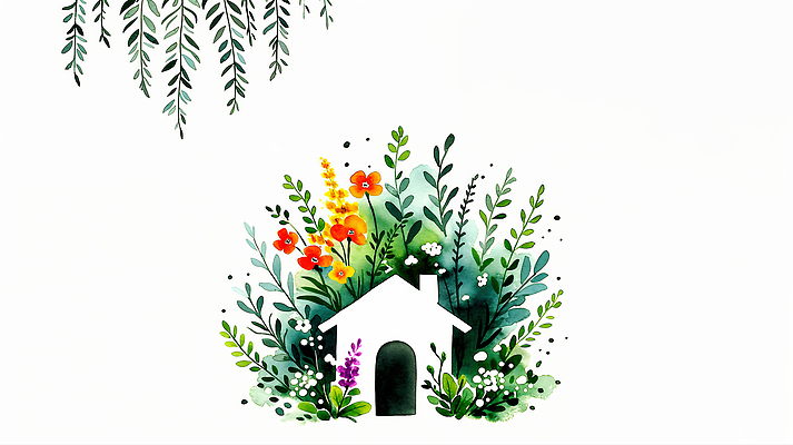 JPG 모양 식물 디자인 꽃 화초 예술 컬러 백그라운드 일러스트 자연 생명 수채화 주택 잔디 초록색 환경 정원 그림 원예 식물원 경관 국내일러스트 AI일러스트 AI콘텐츠 풍경 취미 건물 생태계 파일형식