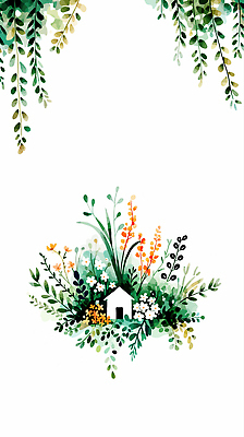 JPG 식물 디자인 꽃 화초 컬러 일러스트 자연 수채화 주택 장식 초록색 환경 정원 공간 그림 조화 뷰티풀 국내일러스트 건물 생태계 파일형식