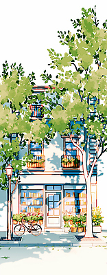식물 건축물 계절 컬러 라이프 태양 상점 바이크 파일형식 서점 자전거 거리 나무 풍경 여름 햇빛 일상 도시 초록색 건물 창문 꽃 디자인 그림 오브젝트 카페 독서 JPG 국내일러스트 일러스트