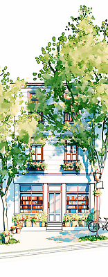 JPG 나무 디자인 계절 화분 문화 일러스트 창문 자연 거리 미술 풍경 여러명 건물 책 자전거 산책 분위기 지역 서점 국내일러스트 AI일러스트 AI콘텐츠 식물 건축물 다수 컨셉 문화예술 휴식 사람 상점 바이크 생태계 파일형식