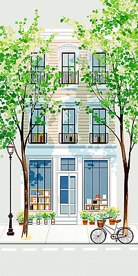 JPG 주간 나무 식물 문화 도로 일러스트 창문 거리 간판 사람 풍경 건물 생활 독서 자전거 초인종 도시 서재 주차 서점 시민 국내일러스트 AI일러스트 AI콘텐츠 자연요소 건축물 길 교통시설 상점 바이크 종 국민 파일형식