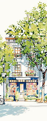 JPG 나무 식물 꽃 문화 일러스트 창문 조명 거리 서양음식 풍경 건물 책 독서 상점 자전거 봄 도시 보행자 서점 뷰티풀 국내일러스트 건축물 계절 음식 바이크 파일형식