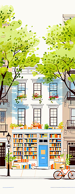 JPG 나무 식물 꽃 문화 일러스트 창문 아침 거리 사람 풍경 건물 일상 책 독서 햇빛 자전거 산책 도시 도서관 서점 국내일러스트 주간 건축물 교육 휴식 라이프 태양 상점 바이크 파일형식