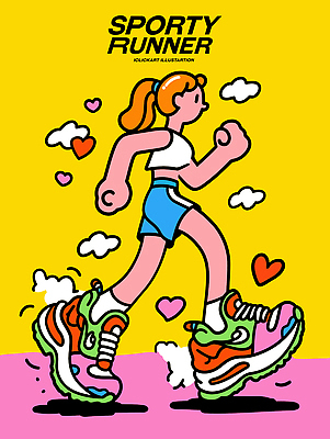 캐릭터 스포츠 백그라운드 운동화 러닝셔츠 일러스트 모션 건강 사람 운동 노란색 헬스 활발 하트 즐거움 그림 러닝 발걸음 국내일러스트 AI파일 모양 감정 컬러 신발 컨셉 셔츠 파일형식 벡터