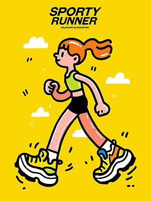 캐릭터 여자 스포츠 백그라운드 운동화 러닝셔츠 일러스트 모션 건강 사람 운동 노란색 걷기 헬스 시간 그림 러닝 발걸음 스타일 국내일러스트 AI파일 컬러 신발 셔츠 파일형식 벡터