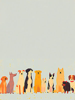 JPG 동물 반려견 컬러 포즈 백그라운드 일러스트 종류 반려동물 귀여움 다양 개 강아지 그림 줄서기 국내일러스트 AI일러스트 AI콘텐츠 다수 컨셉 포유류 모션 파일형식