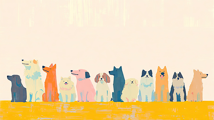 JPG 동물 반려견 컬러 일러스트 반려동물 귀여움 대기 개 강아지 크기 즐거움 그림 줄서기 국내일러스트 AI일러스트 AI콘텐츠 감정 컨셉 포유류 모션 파일형식