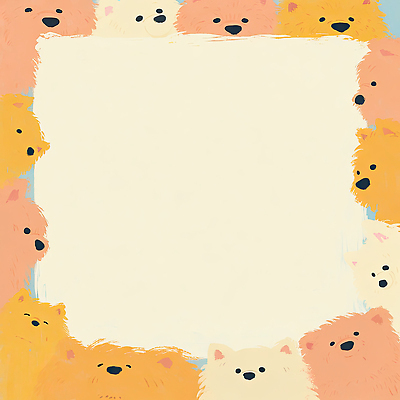 JPG 동물 캐릭터 디자인 얼굴 컬러 백그라운드 패턴 일러스트 프레임 장식 노란색 귀여움 주황색 그리기 강아지 묘사 그림 국내일러스트 AI일러스트 AI콘텐츠 컨셉 무늬 모션 신체부위 반려동물 개 파일형식