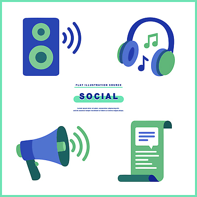 디자인 예술 음악 일러스트 그래픽 디지털 헤드폰 스피커 확성기 소리 듣기 정보 발표 뉴스 문서 언론 소통 소셜미디어 음성 콘텐츠 국내일러스트 AI파일 음향기기 컨셉 모션 문화예술 파일형식 벡터