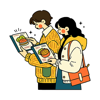 커플 여자 남자 음식 일러스트 모션 대화 일상 식당 햄버거 기다림 선택 읽기 체크표시 그림 메뉴판 주문 외식 소통 관심 국내일러스트 AI파일 컨셉 관계 패스트푸드 말하기 사람 라이프 상점 확인 파일형식 벡터