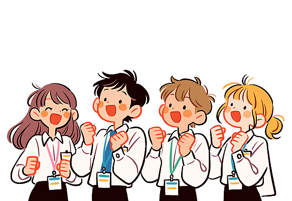 일러스트 회사 모션 성공 협력 직장 미소 이벤트 사무실 파이팅 기쁨 축하 우승 작업 목표 동료 즐거움 인턴 진심 일러캐릭터 AI파일 캐릭터 감정 컨셉 비즈니스 관계 표정 최고 파일형식 벡터