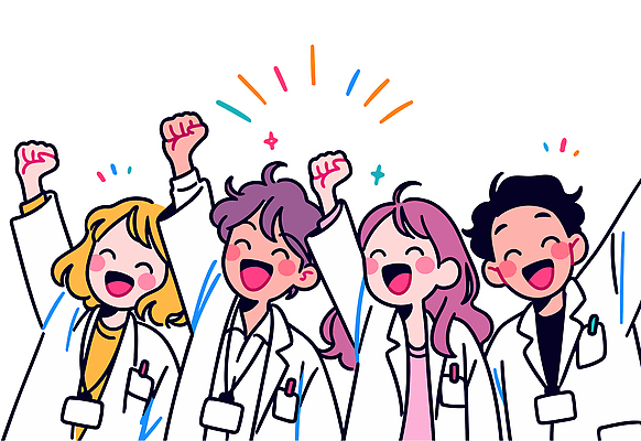 직업 캐릭터 교육 감정 일러스트 의학 협력 병원 대화 웃음 친구 파이팅 희망 기쁨 의사 축하 셀프카메라 소통 인턴 일러캐릭터 AI파일 컨셉 비즈니스 관계 모션 표정 말하기 사진촬영 의료진 파일형식 벡터