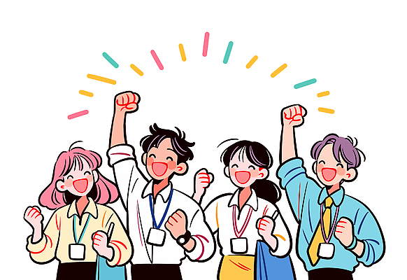 행복 셔츠 일러스트 모션 협력 기념 웃음 이벤트 여러명 친구 파이팅 기쁨 축하 그룹 분위기 인턴 일러캐릭터 AI파일 캐릭터 감정 다수 컨셉 상의 비즈니스 관계 표정 사람 파일형식 벡터