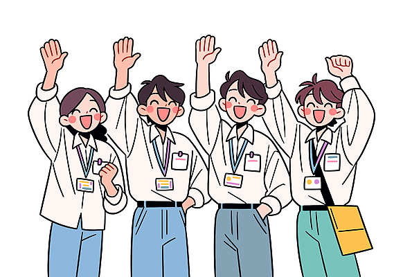 손 감정 셔츠 일러스트 모션 협력 기념 직장 웃음 여러명 친구 사무실 파이팅 희망 인사 그룹 이름표 동료 직원 환영 소통 인턴 일러캐릭터 AI파일 캐릭터 다수 컨셉 상의 회사 비즈니스 관계 표정 사람 신체부위 예절 파일형식 벡터