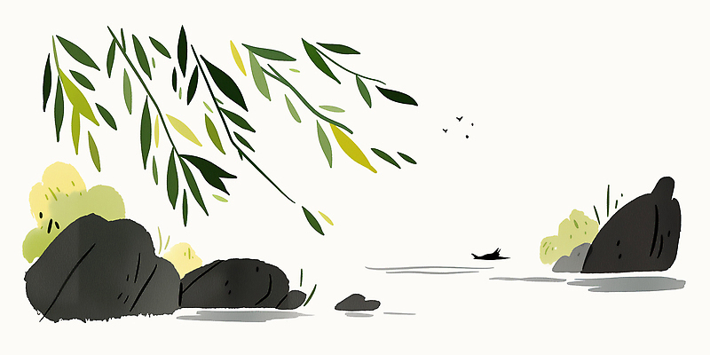 자연요소 나무 식물 잎 배_교통 날씨 물 전통놀이 생태계 파일형식 AI콘텐츠 돌_바위 나뭇잎 강 풍경 자연 바람 대나무 선 컬러 숲 고요 수면 조용 뱃놀이 산 JPG 일러스트 국내일러스트 AI일러스트